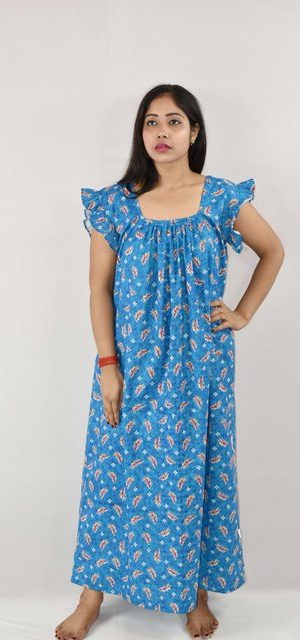 BDROX Cotton Blue Maxi Nighty