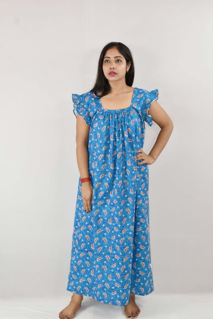 BDROX Cotton Blue Maxi Nighty
