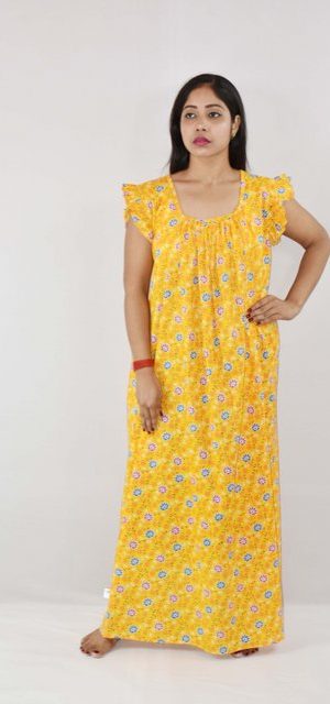 BDROX Cotton Yellow Maxi Nighty