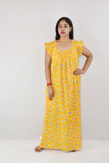 BDROX Cotton Yellow Maxi Nighty