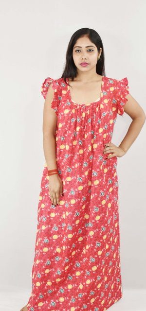 BDROX Cotton Red Maxi Nighty