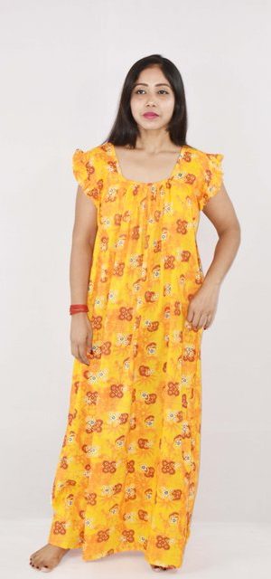 BDROX Cotton Yellow Maxi Nighty