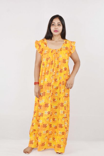 BDROX Cotton Yellow Maxi Nighty