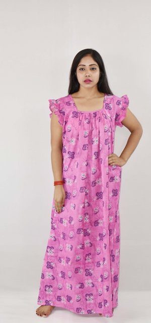BDROX Cotton Pink Maxi Nighty