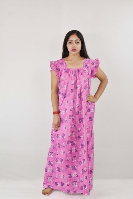 BDROX Cotton Pink Maxi Nighty