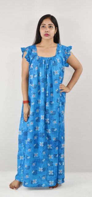 BDROX Cotton Blue Maxi Nighty
