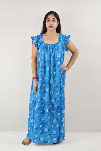 BDROX Cotton Blue Maxi Nighty