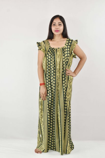 BDROX Cotton Green Maxi Nighty