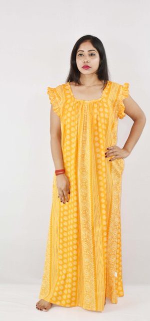 BDROX Cotton Yellow Maxi Nighty