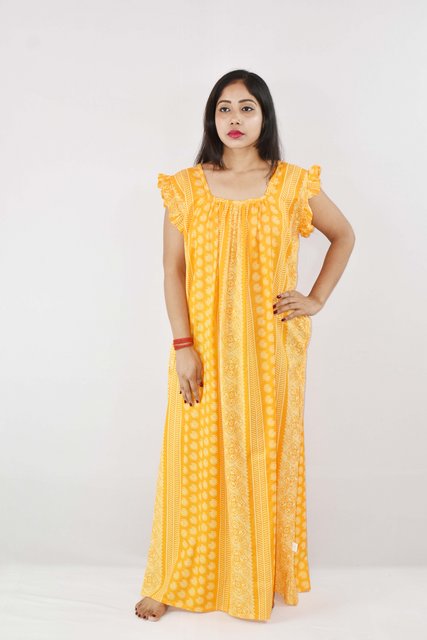 BDROX Cotton Yellow Maxi Nighty