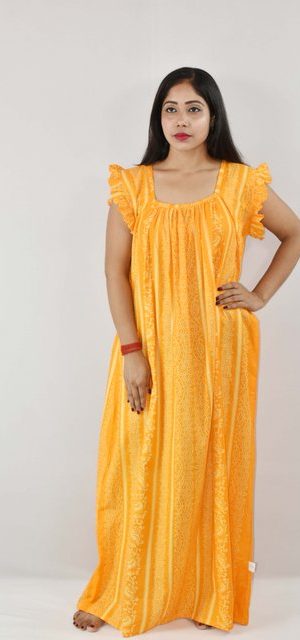 BDROX Cotton Yellow Maxi Nighty