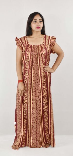 BDROX Cotton Maroon Maxi Nighty