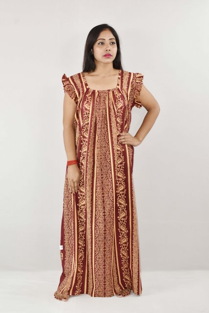 BDROX Cotton Maroon Maxi Nighty