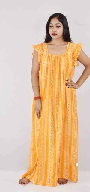 BDROX Cotton Yellow Maxi Nighty