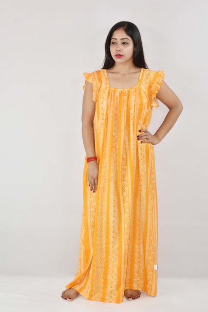 BDROX Cotton Yellow Maxi Nighty