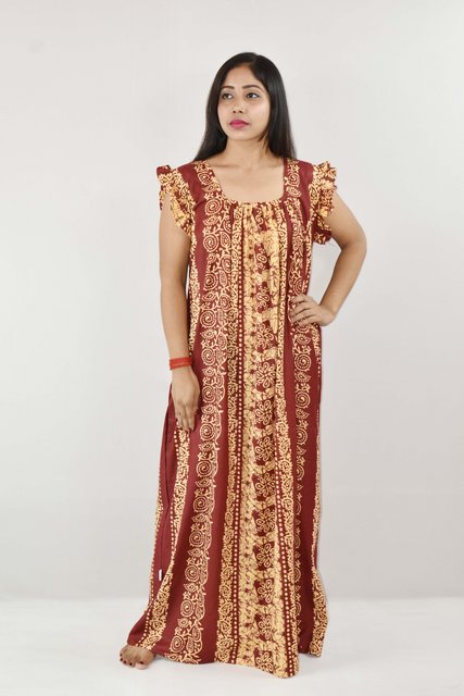 BDROX Cotton Maroon Maxi Nighty