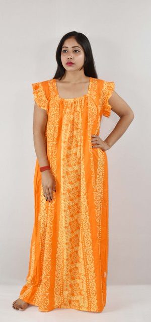 BDROX Cotton Yellow Maxi Nighty