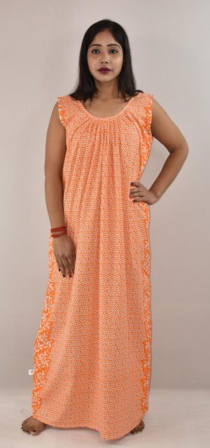 Yellow cotton Maxi Nighty With Sleeveless