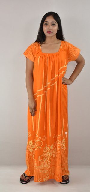 Yellow Cotton Maxi Nighty Square Neck Short Sleeves