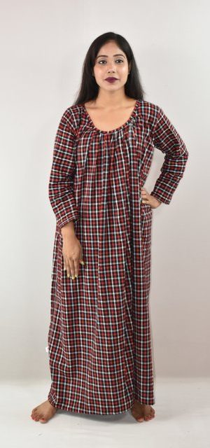 Red Winter Wooolen Cotton Nighty Round neck