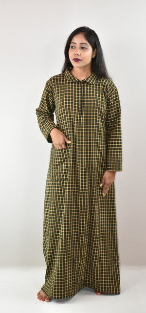 Yellow Winter Wooolen Cotton Nighty with Chain