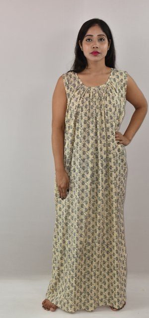 White & Blue Maxi Nighty With Sleeveless