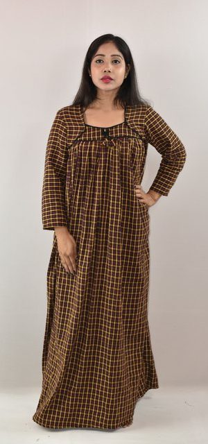 Yellow Winter Wooolen Cotton Nighty Square neck With Pipien