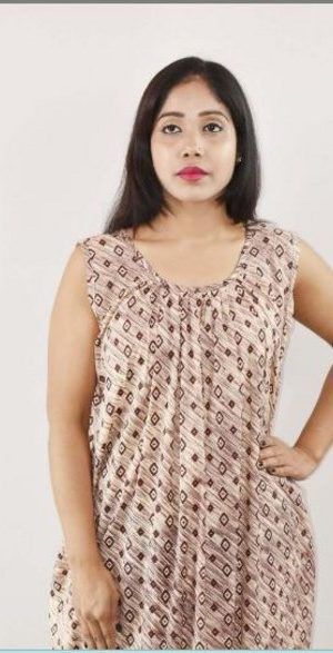 White & Maroon Maxi Nighty With Sleeveless