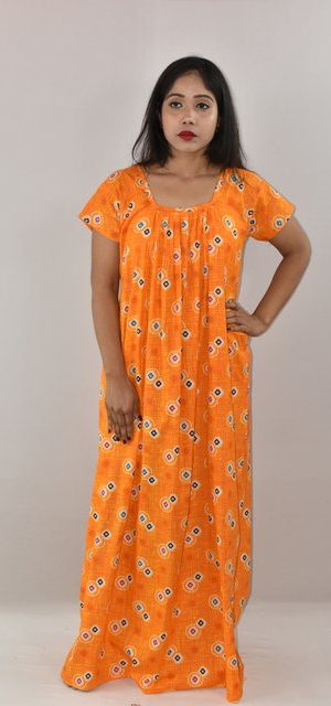 Yellow Cotton Maxi Nighty Square Neck Short Sleeves