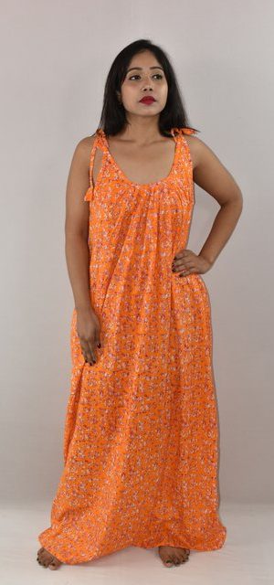 Yellow Ribbon Cotton Maxi Nighty