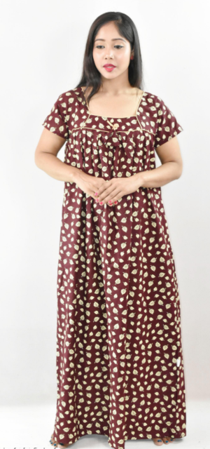 Bdrox Black Cotton Maxi Nighty Square Neck Short Sleeve With Pipien