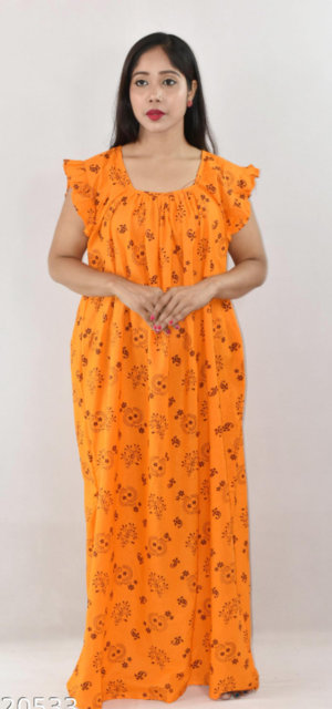 Bdrox Cotton Yellow Maxi Nighty