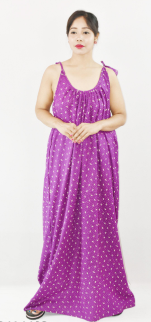 Bdrox Cotton Purple Ribbon Maxi Nighty