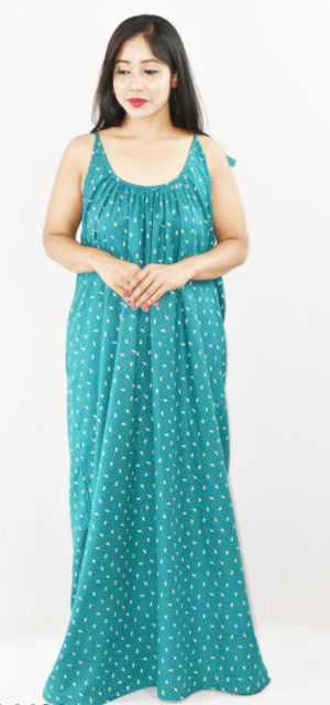 Bdrox Cotton Mint Green Ribbon Maxi Nighty