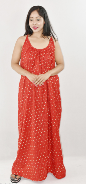 Bdrox Cotton Red Ribbon Maxi Nighty