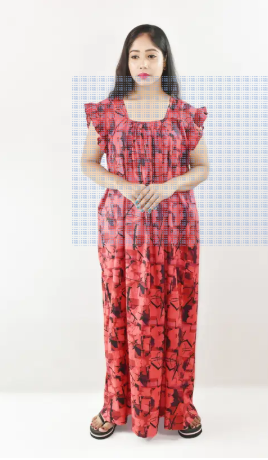 Bdrox Cotton Red Maxi Nighty Square Neck Short Sleeves with pleats