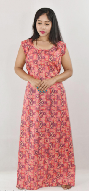 Bdrox Cotton Red Maxi Nighty Round Neck & Sleeveless