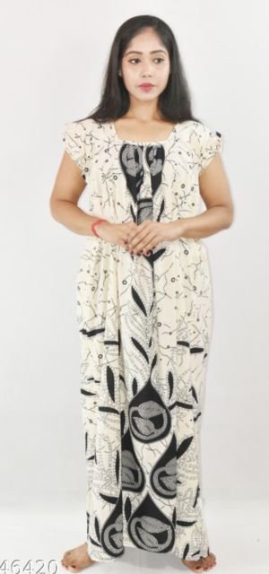 BDROX Black Maxi Nighty Square Neck Short Sleeves with pleats