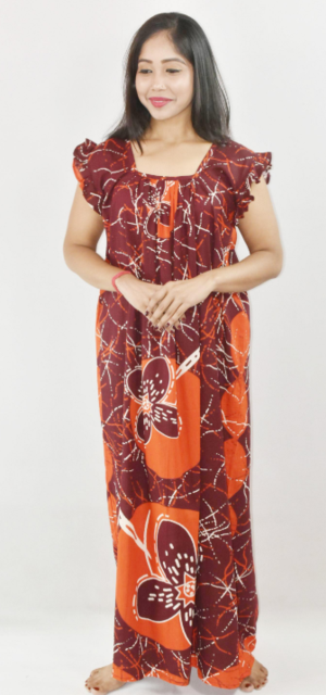 BDROX Black Maxi Nighty Square Neck Short Sleeves with pleats