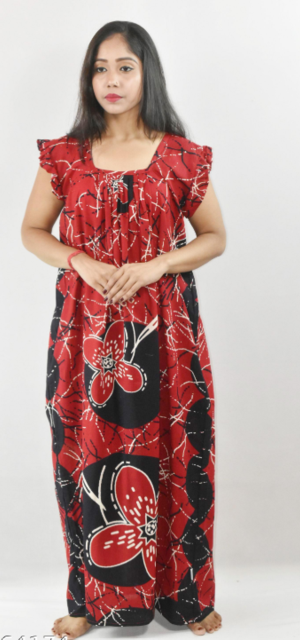 BDROX Black Maxi Nighty Square Neck Short Sleeves with pleats