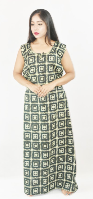 BDROX Green Cotton Maxi Nighty Round Neck & Sleeveless