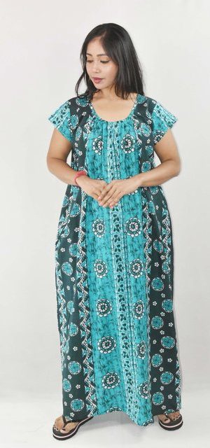 Sky Blue Maxi Nighty Square Neck Short Sleeves with pleats