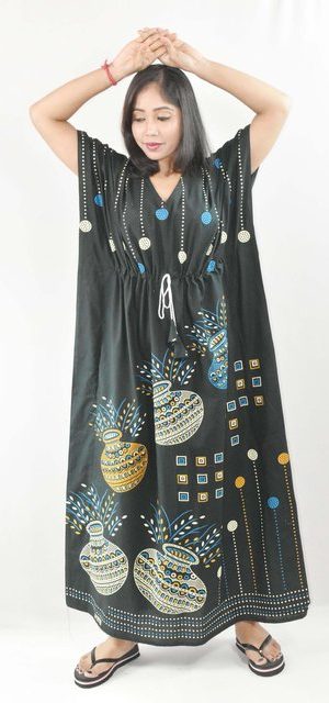 BDROX Green Cotton Kaftan Nighty