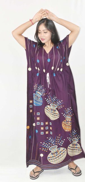 BDROX Dark Purple Cotton Kaftan Nighty