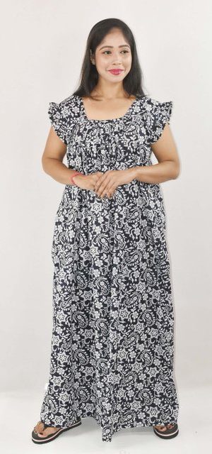 BDROX Blue Maxi Nighty Square Neck Short Sleeves with pleats