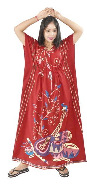 BDROX Daman Print Pure Cotton Maroon Kaftan