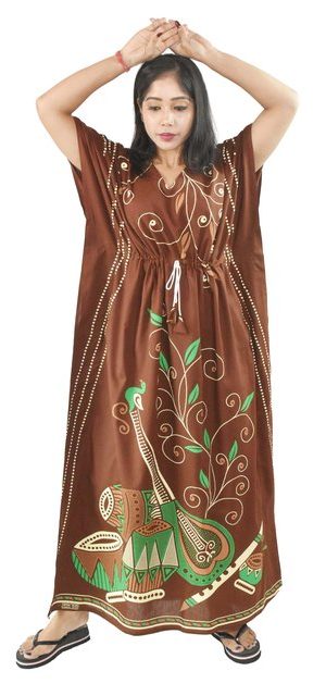 BDROX Daman Print Pure Cotton Brown Kaftan