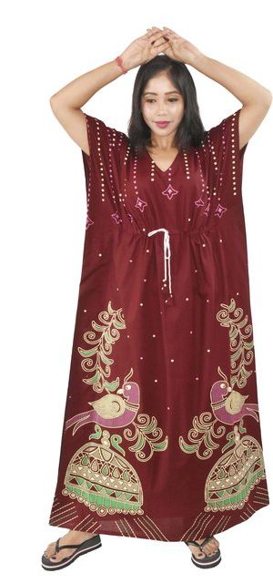BDROX Daman Print Pure Cotton Maroon Kaftan
