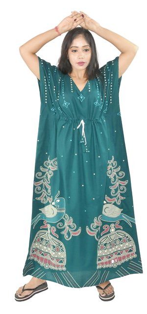 BDROX Daman Print Pure Cotton Green Kaftan