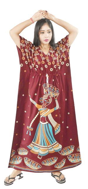 BDROX Daman Print Pure Cotton Maroon Kaftan